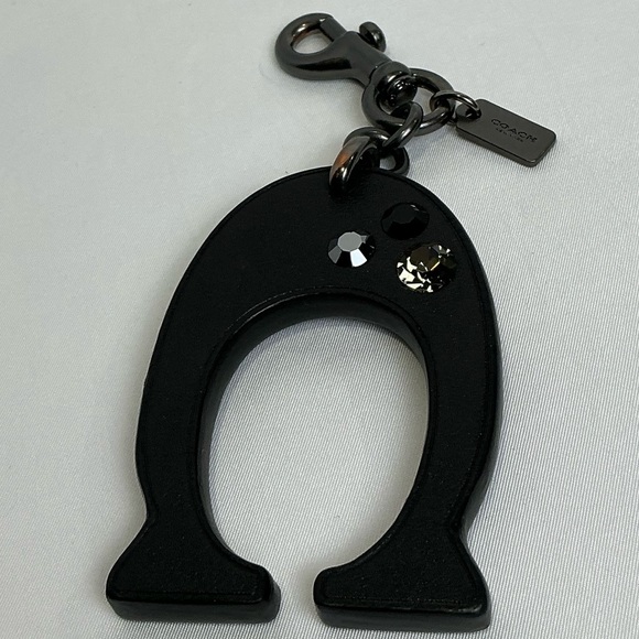 Coach Accessories - Coach Black Leather C Keychain with Rhinestone Gem Accents